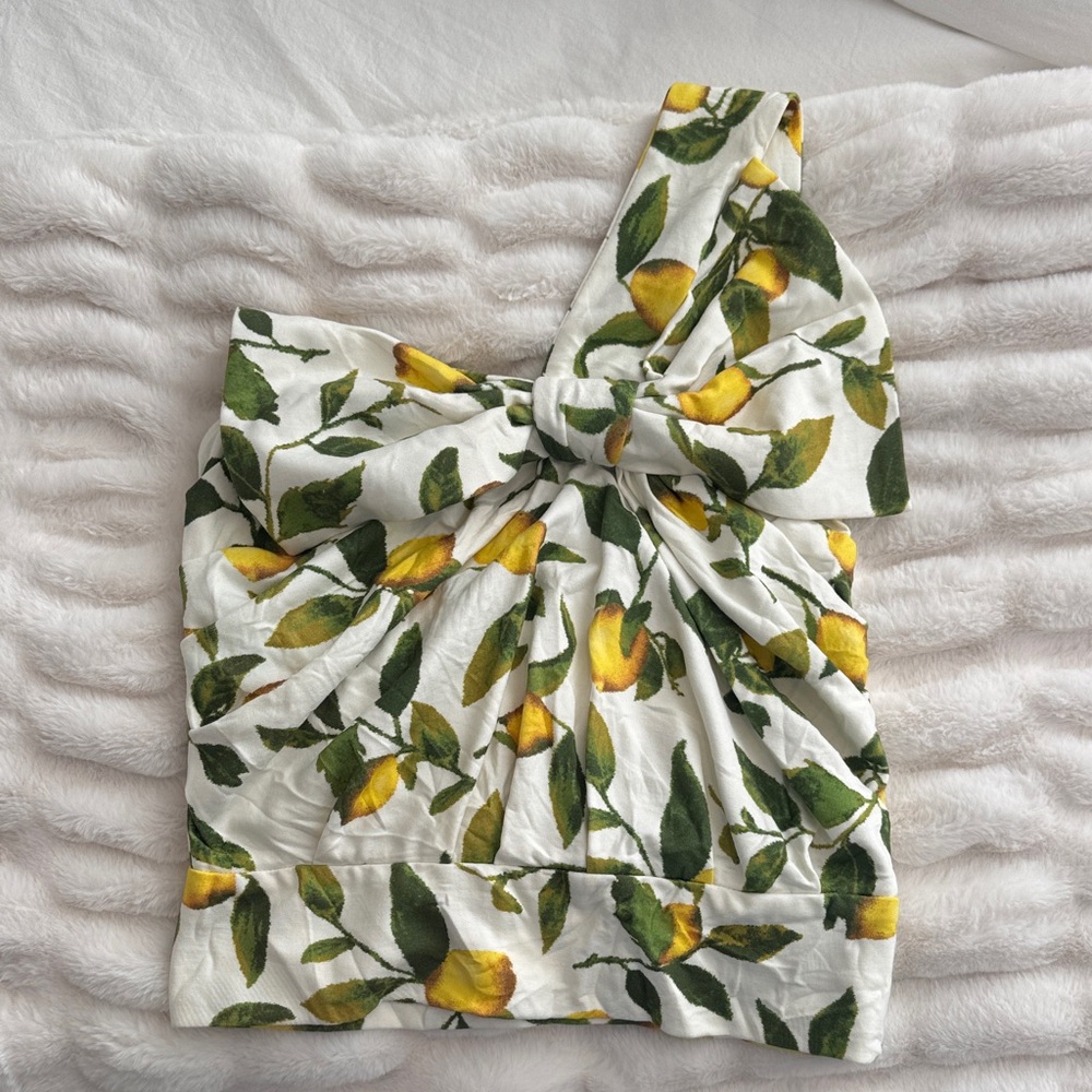 Anthropologie Current Air Lemon Print One-Shoulder Top